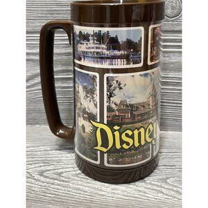Vintage 1970’s Disneyland Thermo Serv Mug Cup Brown with Photos  Made In USA